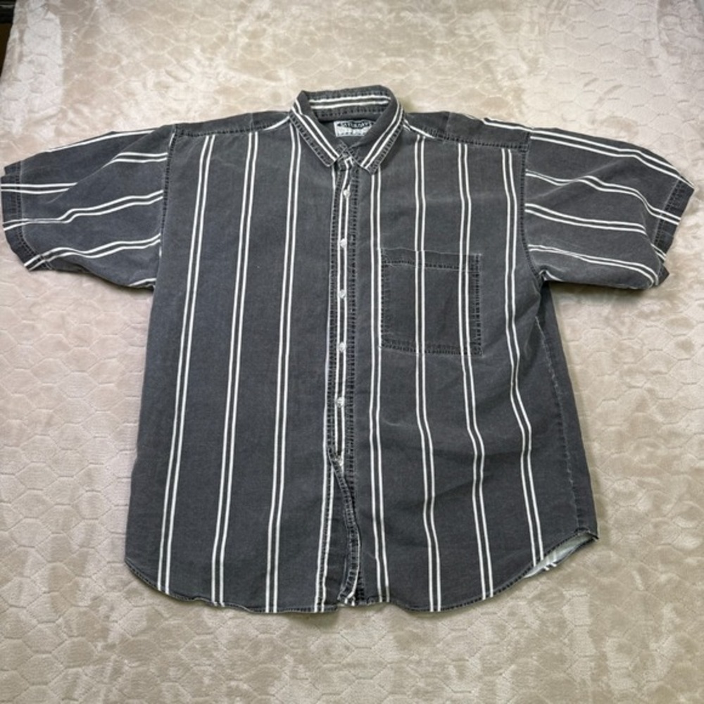 VTG 80s Saturday's Striped Short Sleeve‎ Button Up Shirt Sz XL USA Made Retro